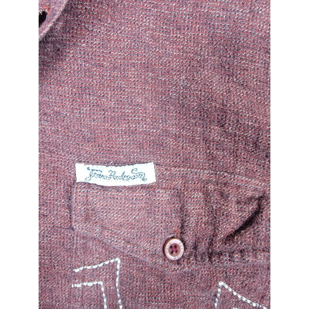 True Religion Hooded Shirt Mens XXL Burgundy Embroidered Logo Button Down Hoodie